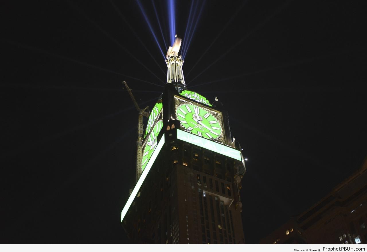 Beams of Light Shooting from Abraj al-Bait Clock Tower (Makkah, Saudi Arabia) - Makkah (Mecca), Saudi Arabia 