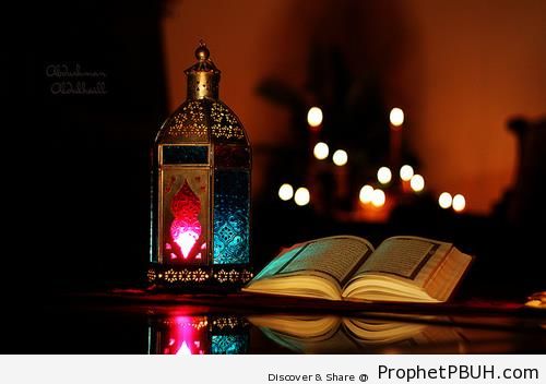 Beautiful Photo of Lantern and Open Mushaf - Islamic Quotes About the Month of Ramadan