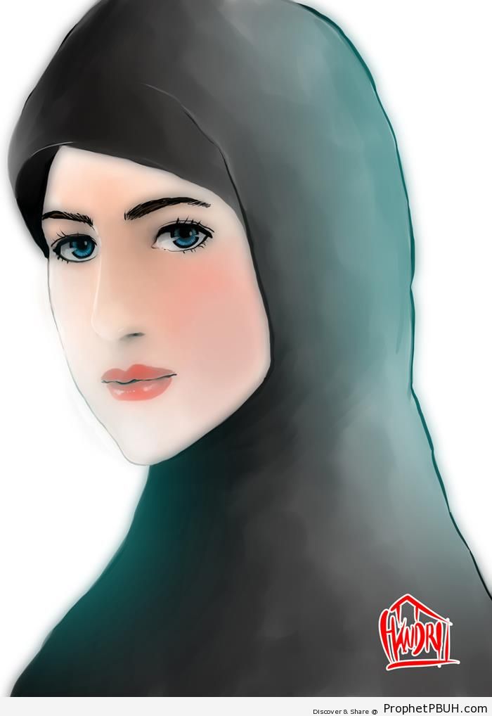 Blue Eyed Muslimah Drawing - Drawings 