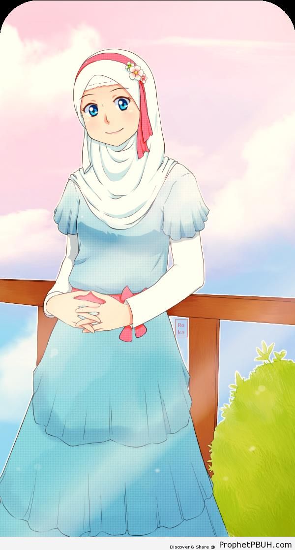 Blue-Eyed Muslimah (Manga & Anime Style Drawing) - Drawings