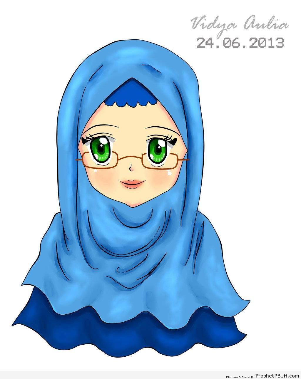 Blue Hijab and Glasses (Anime Drawing) - Drawings 