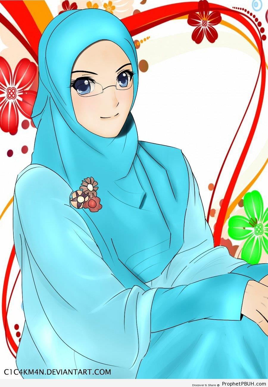 Blue Hijab and Glasses - Drawings 