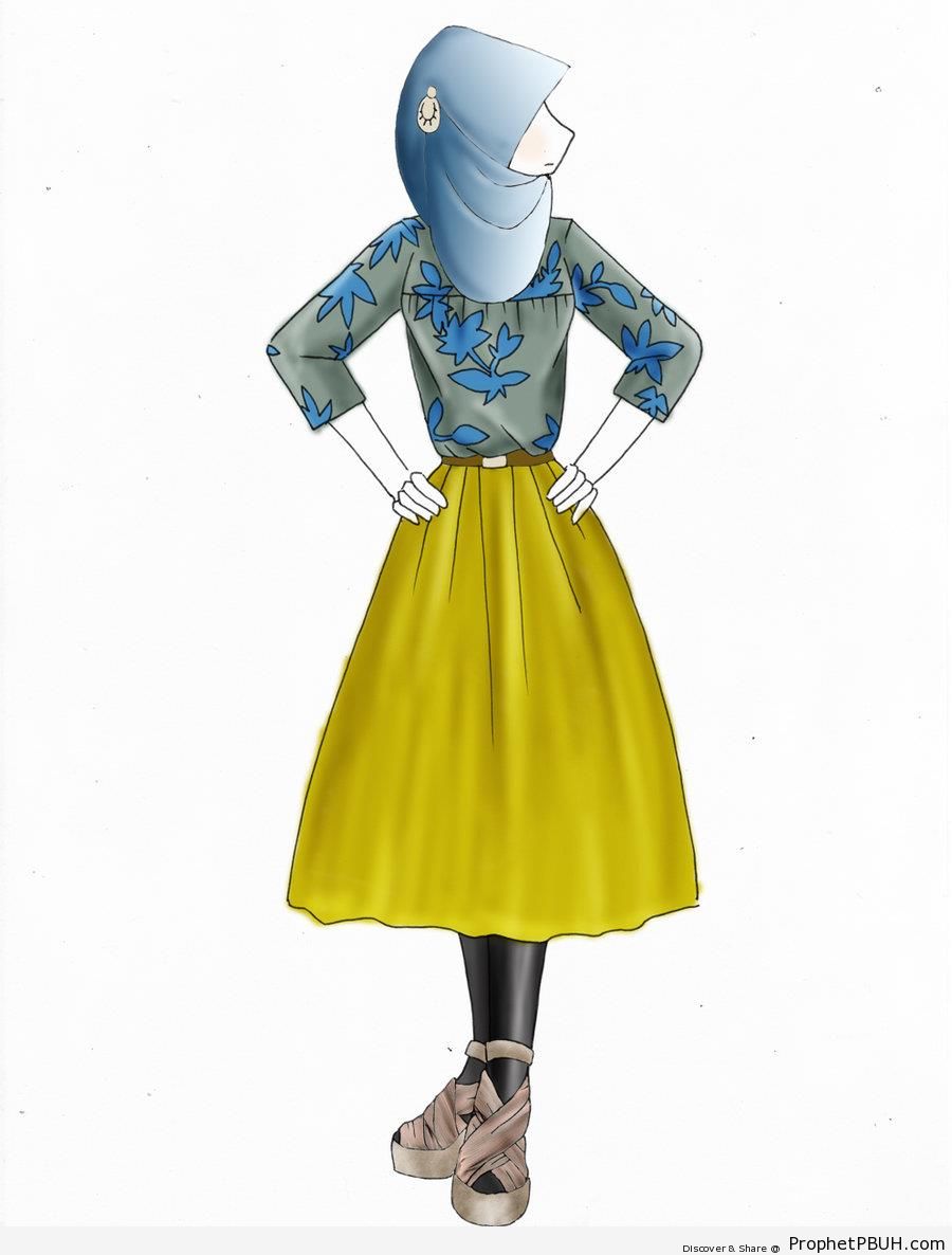 Blue Hijab and Yellow Skirt - Drawings 