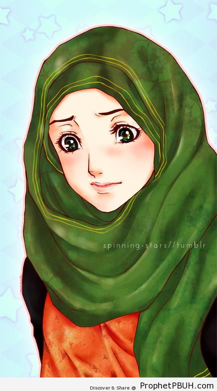 Blushing Muslim Girl (Anime & Manga Style Drawing) - Drawings