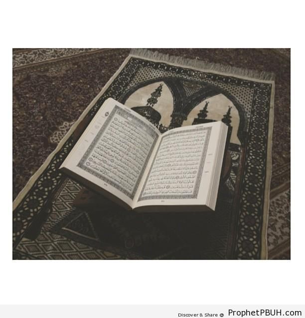 Book of Quran on Prayer Mat - Mushaf Photos (Books of Quran)