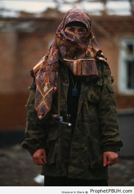 Chechen Freedom Fighter With AK-47 - Muslimah Photos (Girls and Women & Hijab Photos)