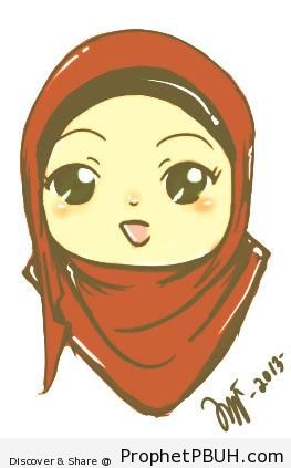 Chibi Hijabi in Maroon Hijab - Chibi Drawings (Cute Muslim Characters)