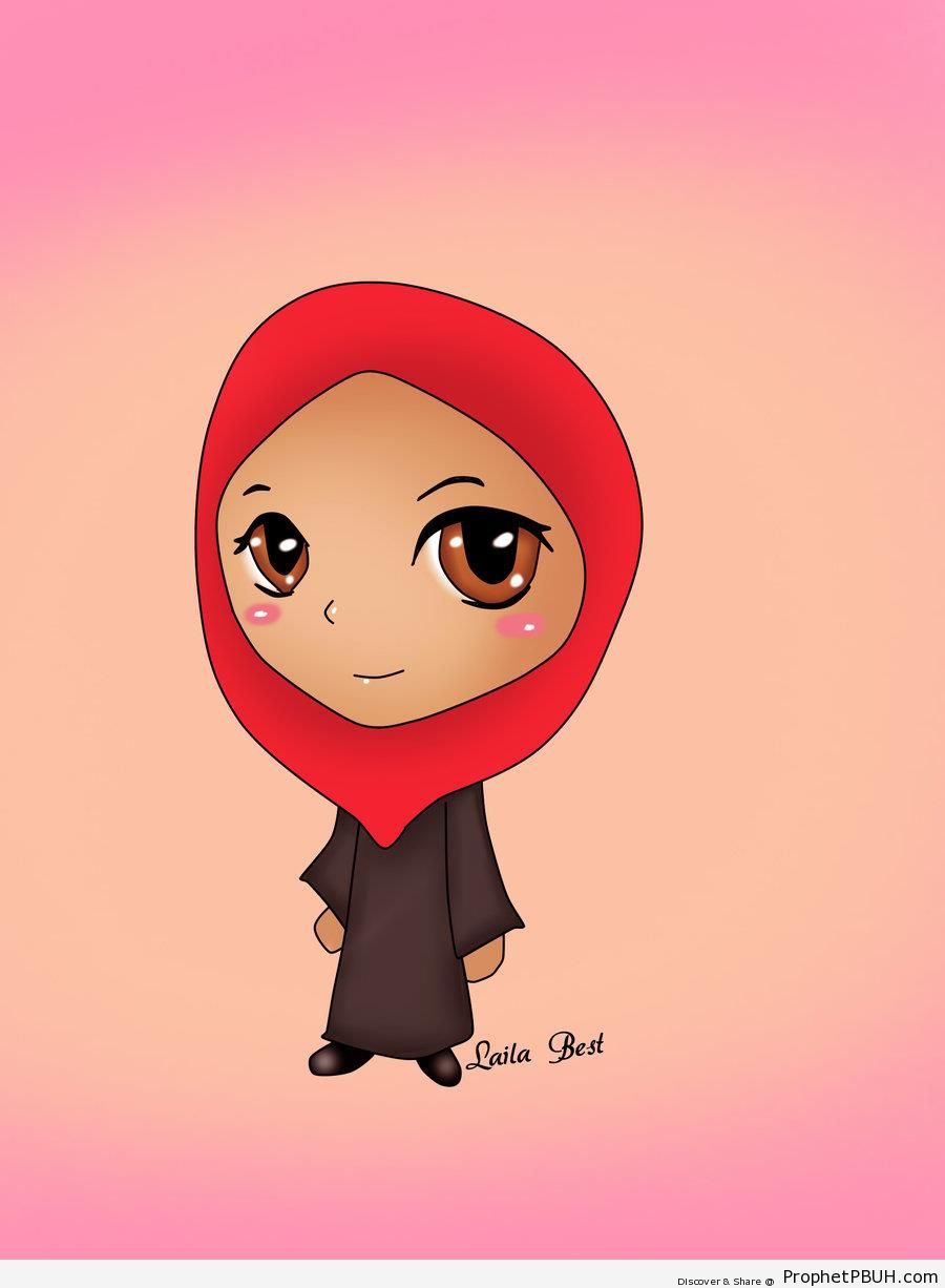 Chibi Lady in Red Hijab - Chibi Drawings (Cute Muslim Characters) 