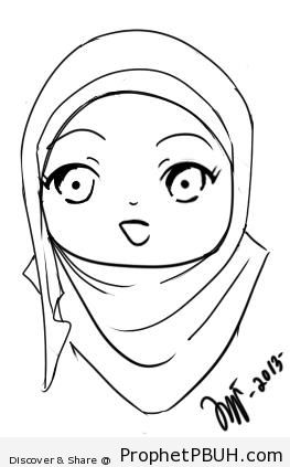 Chibi Muslimah Line Drawing - Chibi Drawings (Cute Muslim Characters)
