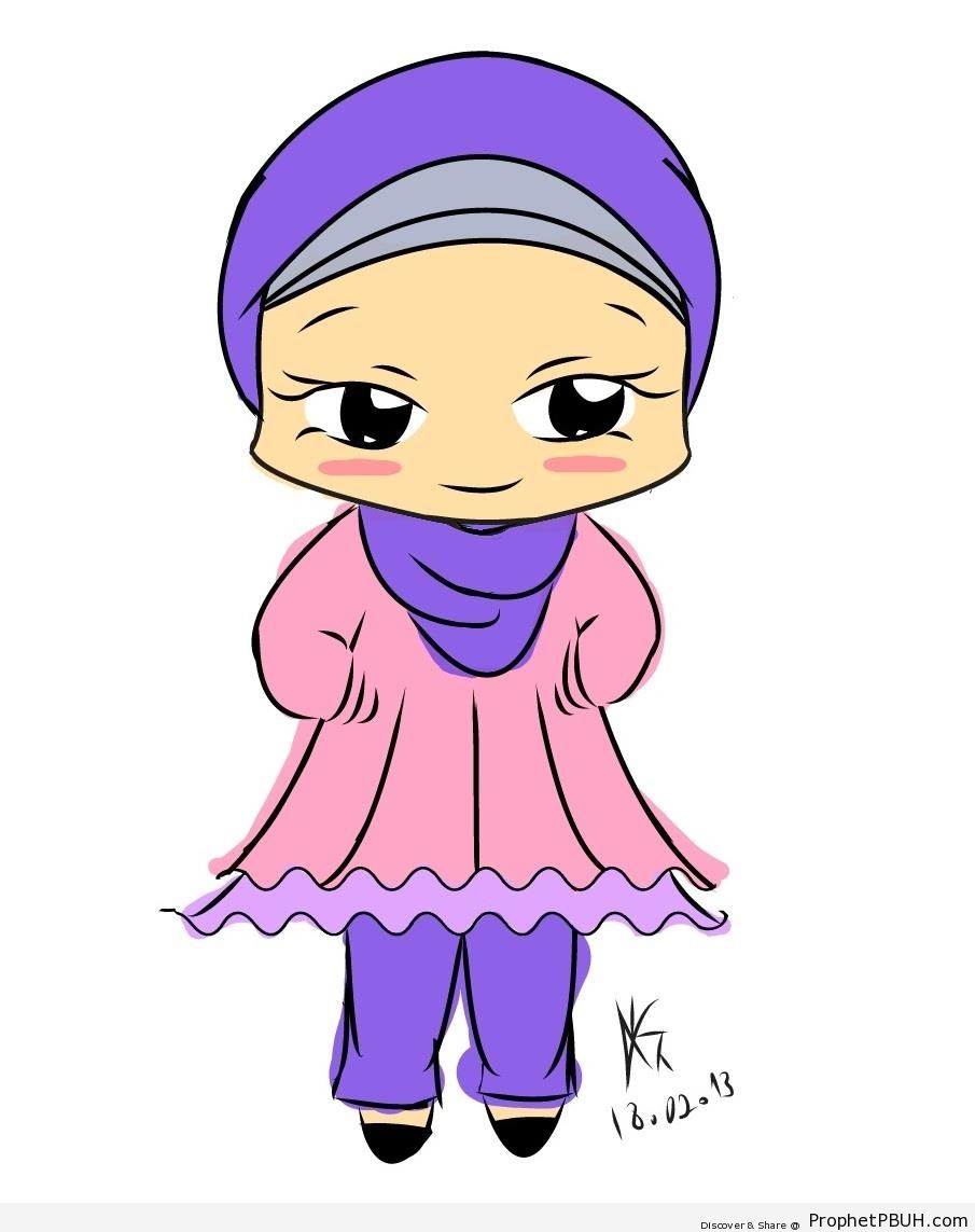 Chibi Muslimah in Blue and Pink - Chibi Drawings (Cute Muslim Characters) 