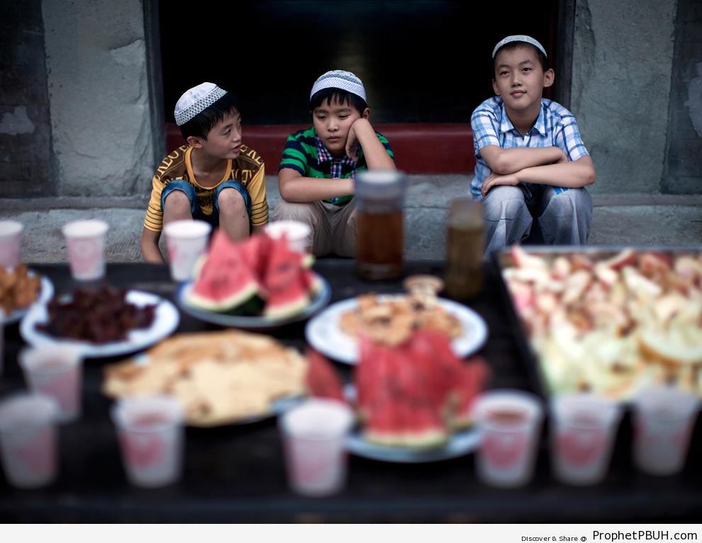 Chinese Muslim Boys Waiting for Iftar - Beijing, China -
