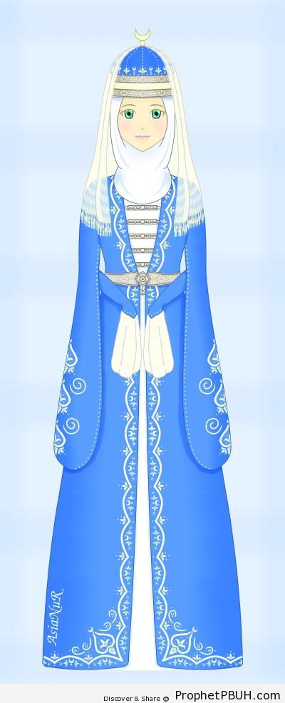 Circassian Muslimah Wearing Traditional Dress (Drawing) - Drawings