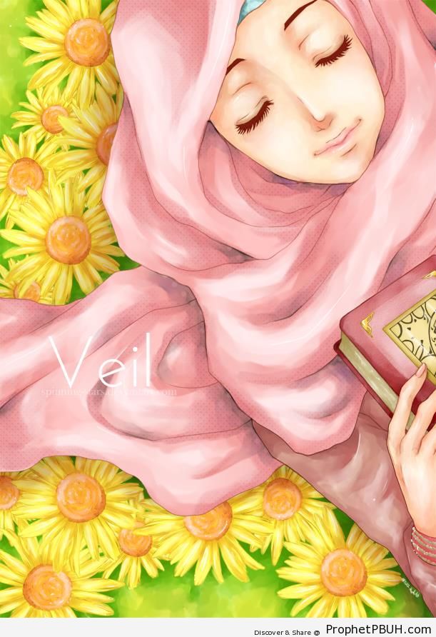Closed Eyes, Pink Hijab, and Book of Quran - Drawings