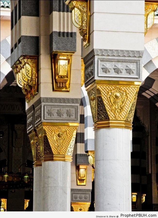 Columns at Masjid an-Nabawi (Mosque of the Prophet ï·º) in Madinah, Saudi Arabia - Al-Masjid an-Nabawi (The Prophets Mosque) in Madinah, Saudi Arabia
