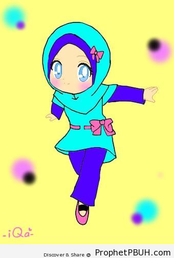 Cute Anime Blue-Eyed Muslim Little Girl - Drawings