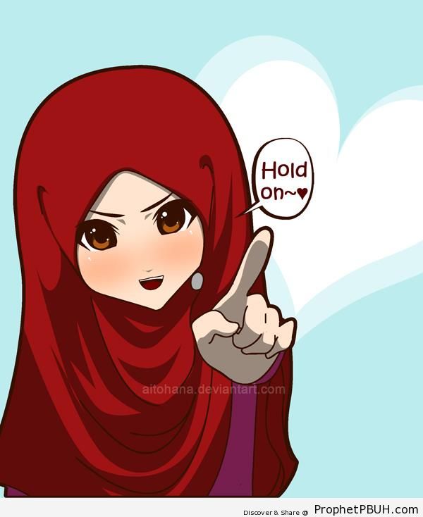 Cute Girl in Red Hijab - Drawings