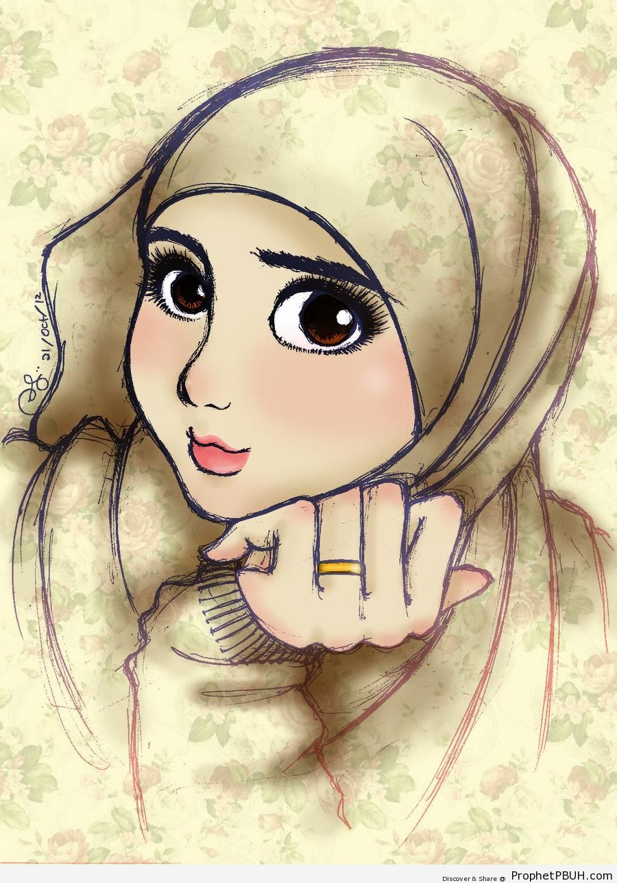 Cute Hijabi Girl Drawing - Drawings 