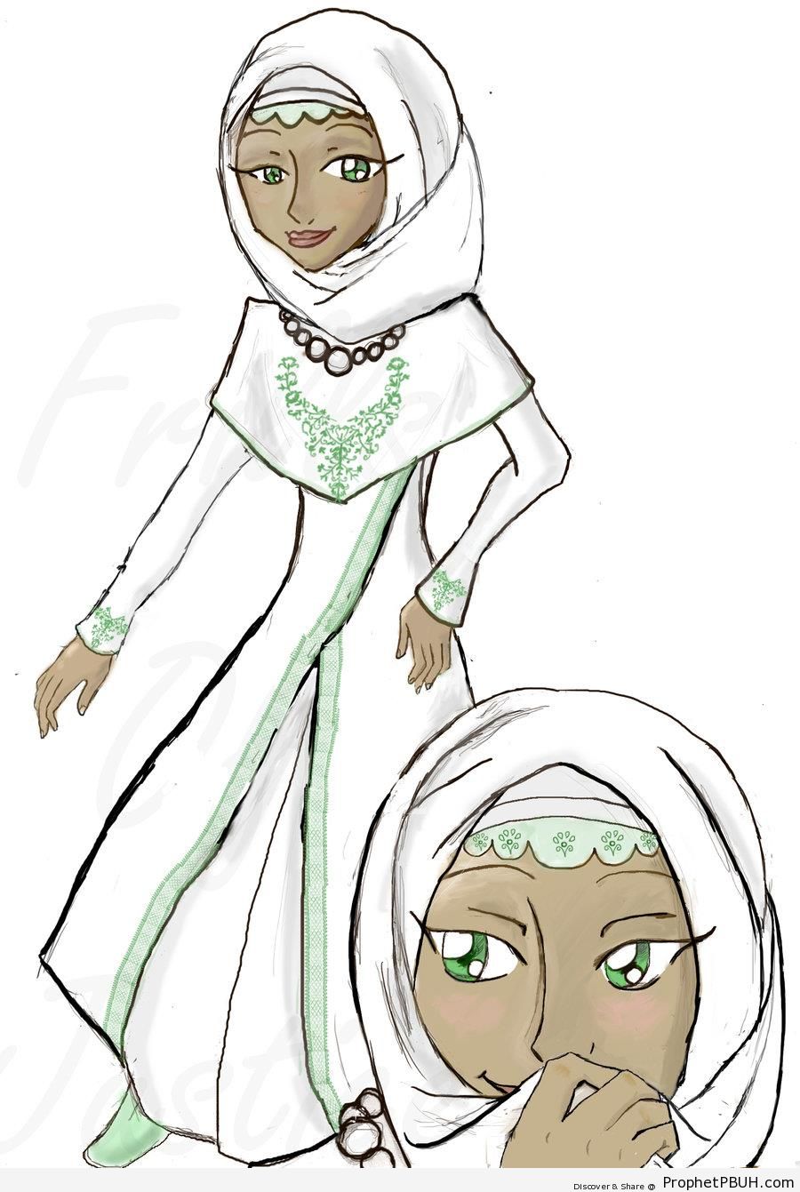 Dark Lady in White Hijab - Drawings 