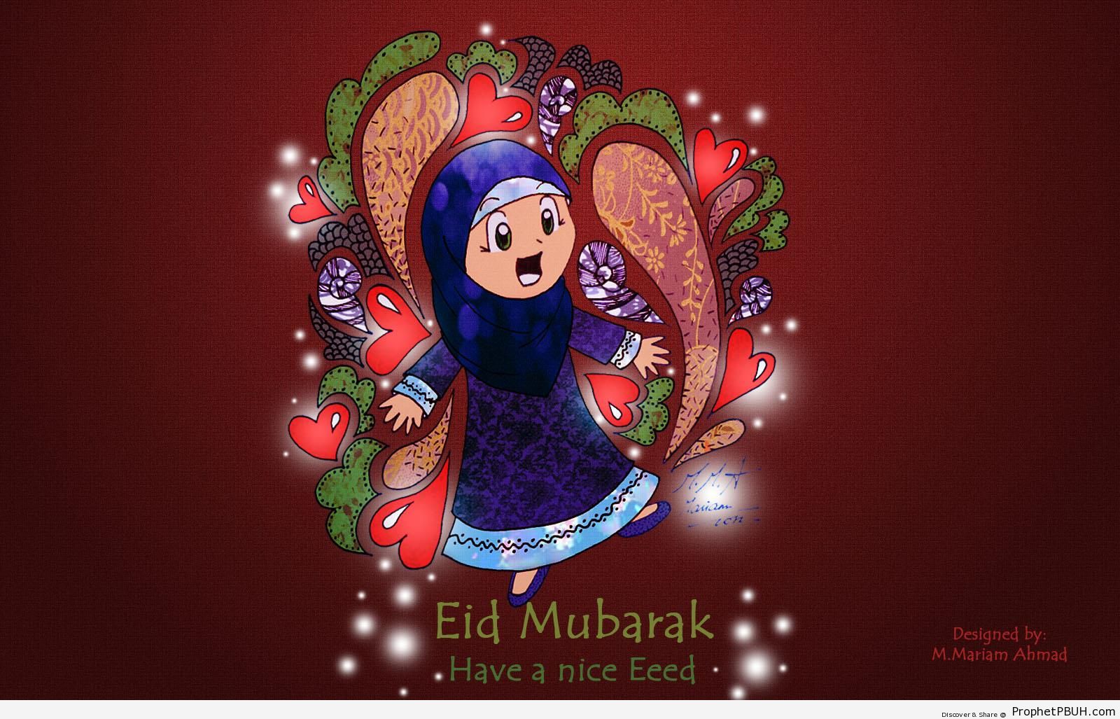 Eid Mubarak with Drawing of Muslim Girl - Drawings