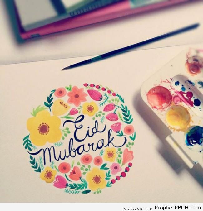 Eid greeting with colorful decorations - Eid Mubarak Greeting Cards, Graphics, and Wallpapers
