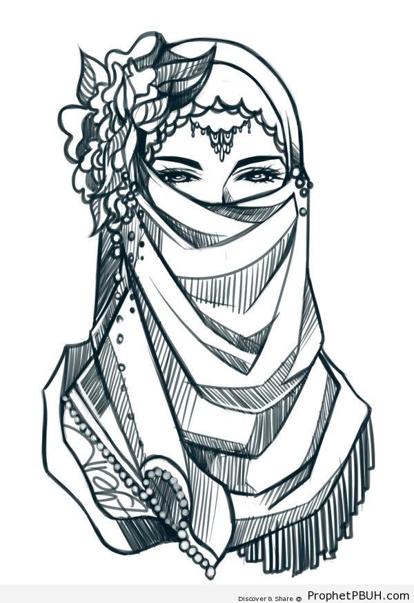 Elegant Niqabi Lady Drawing - Drawings