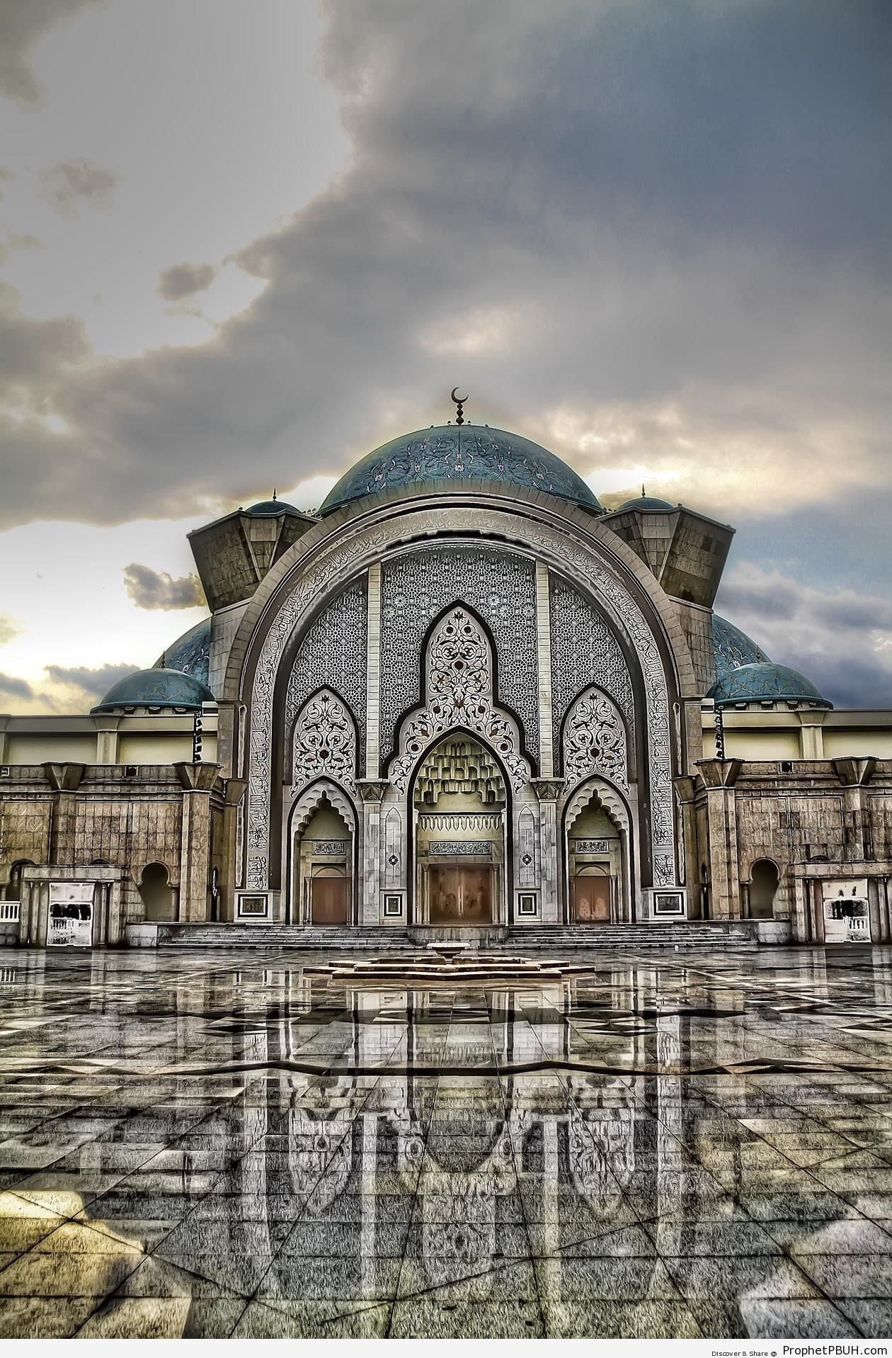 Federal Territory Mosque (Masjid Wilayah) Reflection in Courtyard Tiles HDR - HDR Photos -Picture