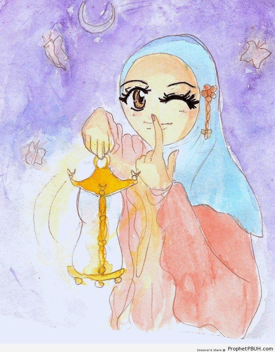 Girl and Lantern - Drawings 