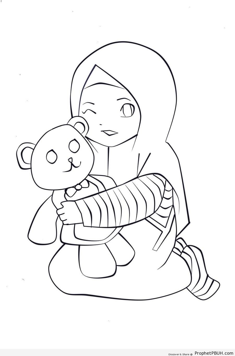 Girl and Teddy - Drawings 