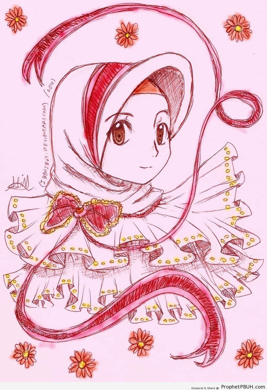 Girl in Hijab (Drawing) - Drawings 