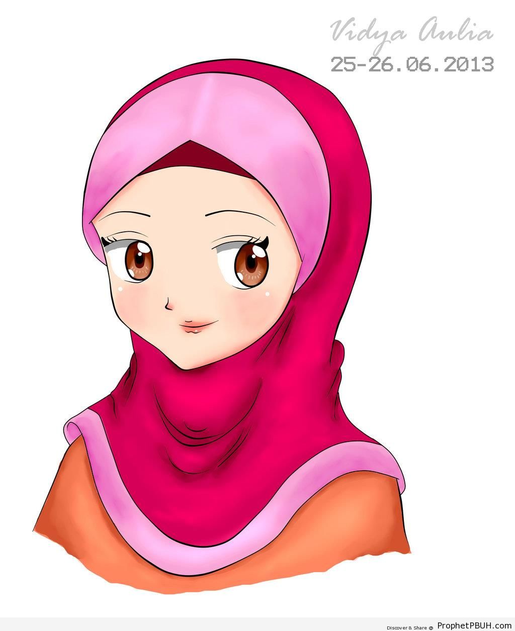 Girl in Pink Hijab (Anime Drawing) - Drawings 