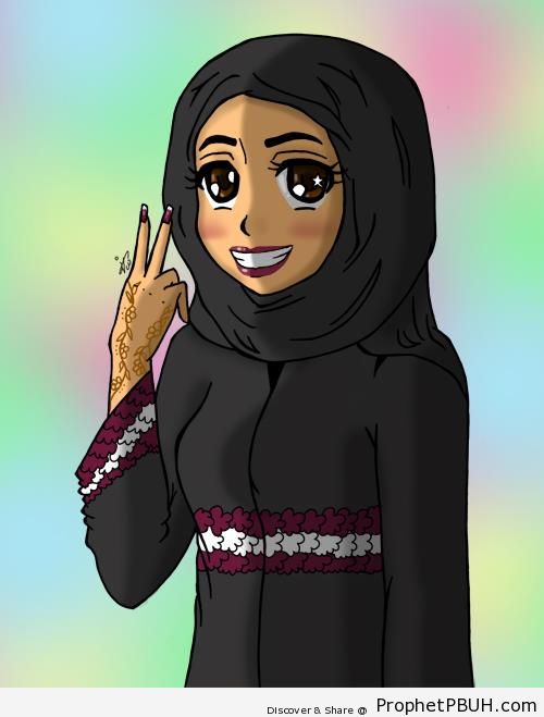 Gulf Woman in Black Hijab (Drawing) - Drawings