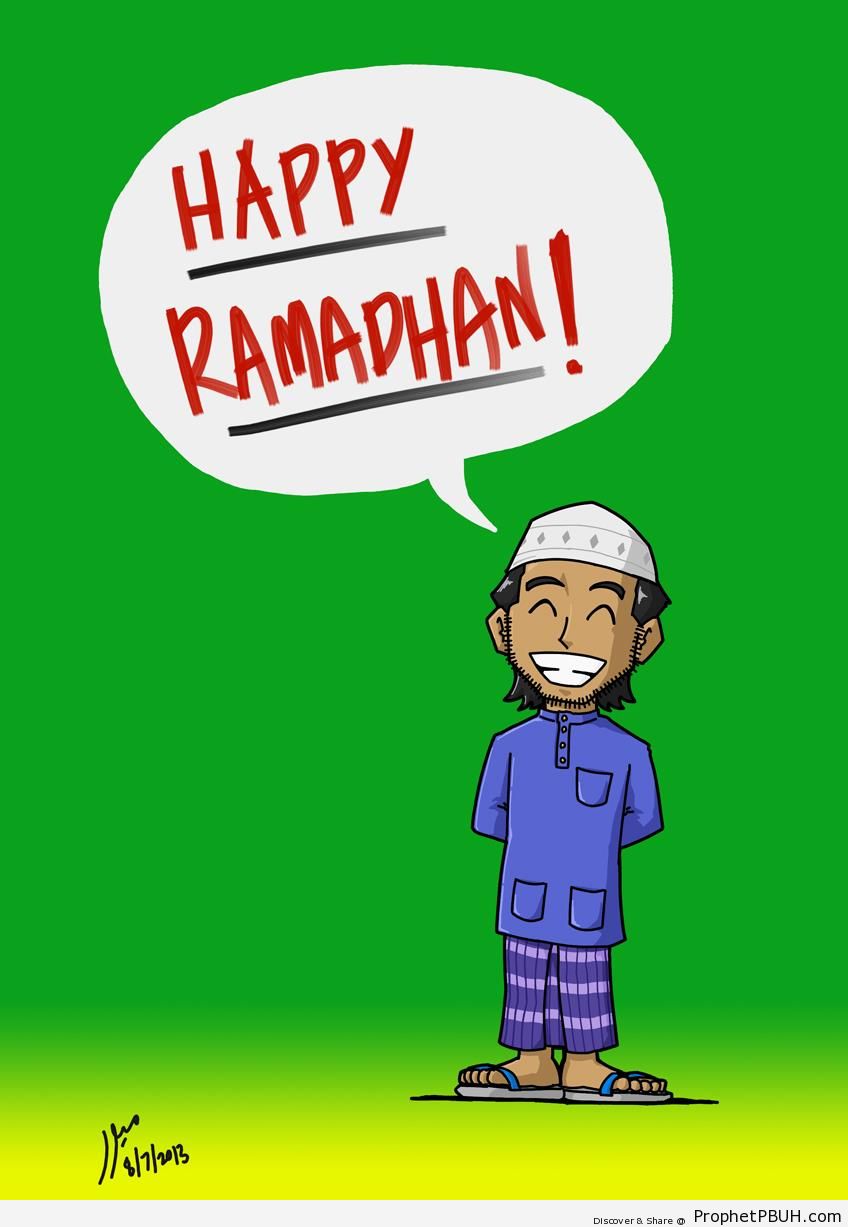 Happy Ramadan (With Smiling Muslim Man Drawing) - Drawings 