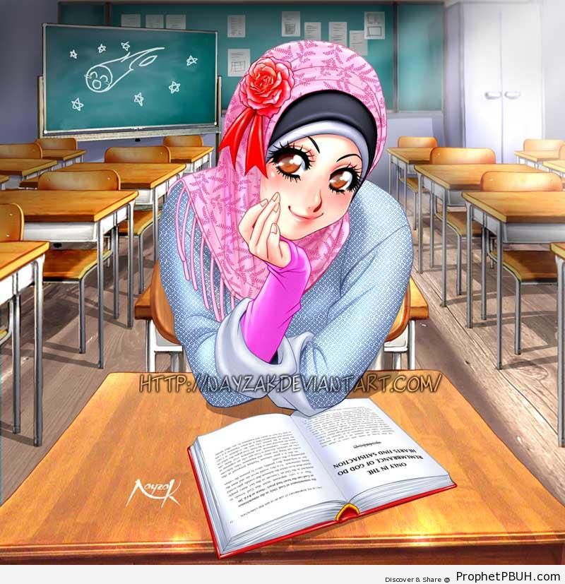 Happy Student in Hijab - Drawings 