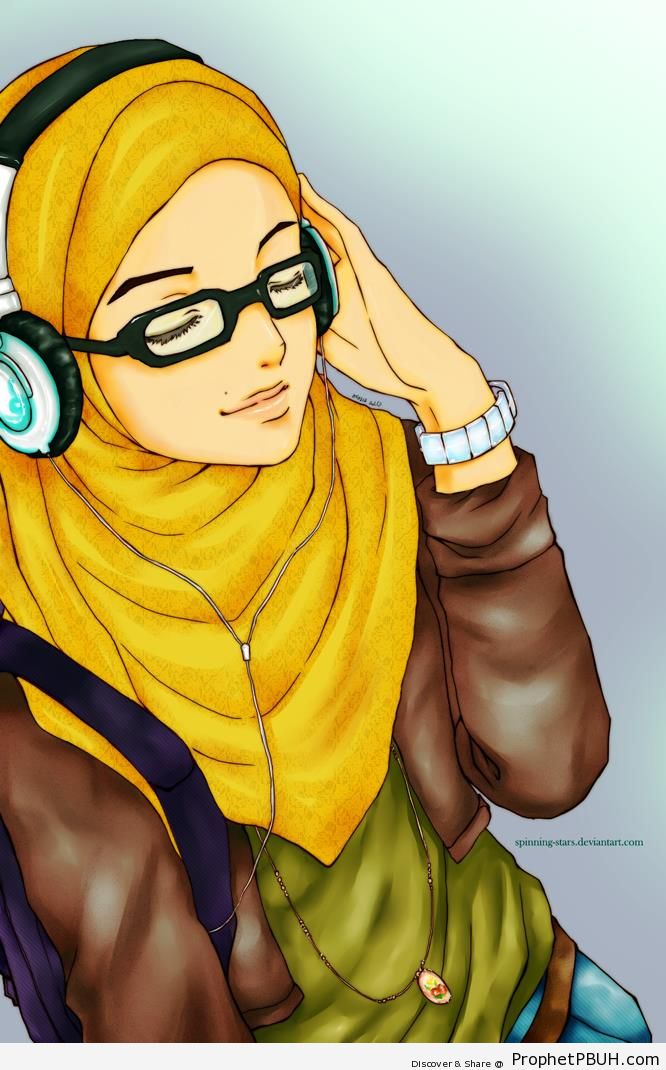 Headphones, Glasses, and Yellow Hijab - Drawings 