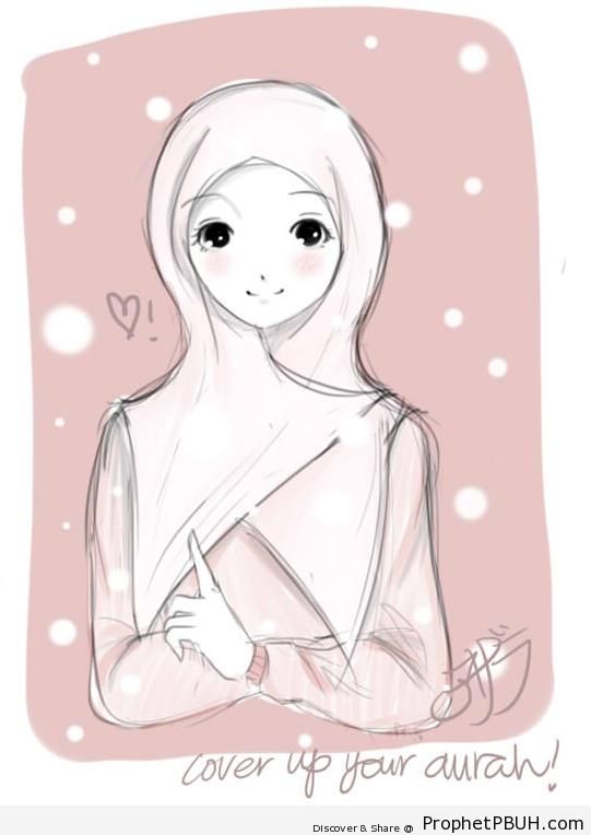 Hijab Poster With Manga & Anime Style Muslim Woman - Drawings