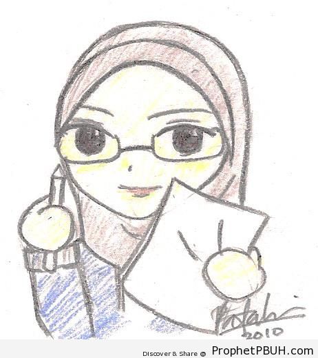Hijabi Artist in Glasses - Drawings