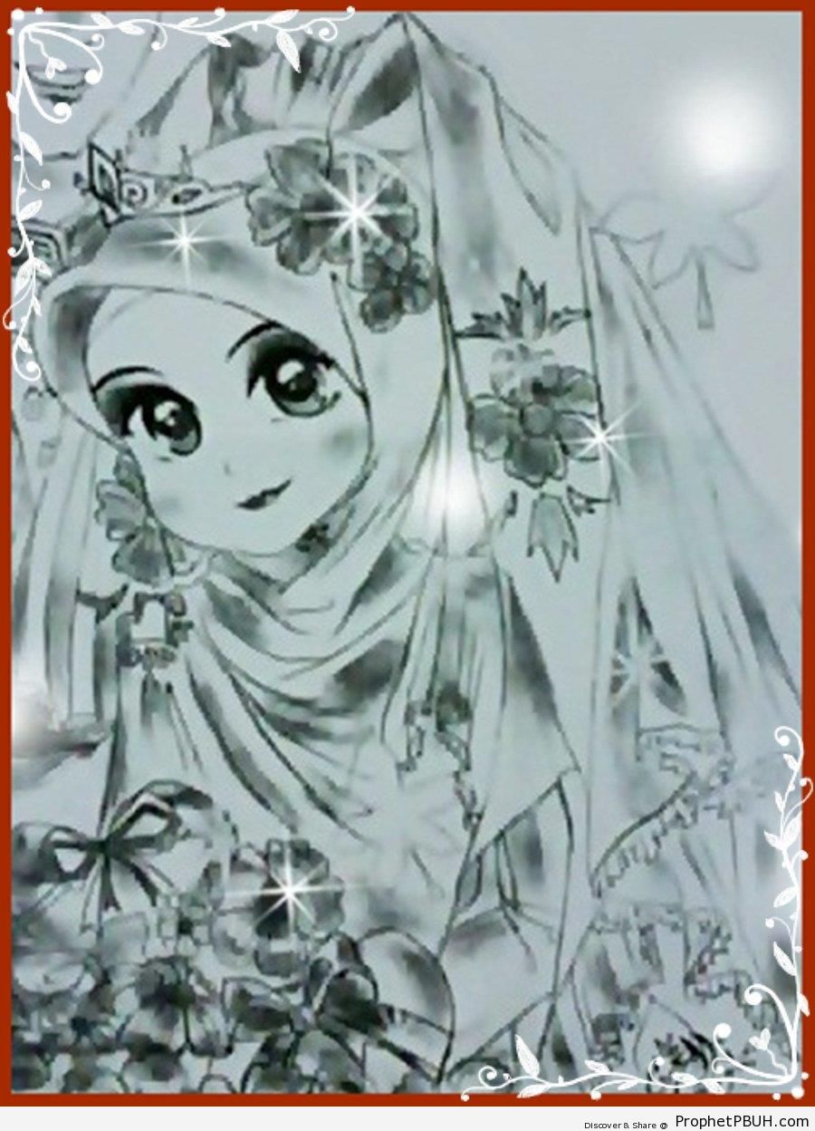 Hijabi Girl With Large Eyes - Drawings 
