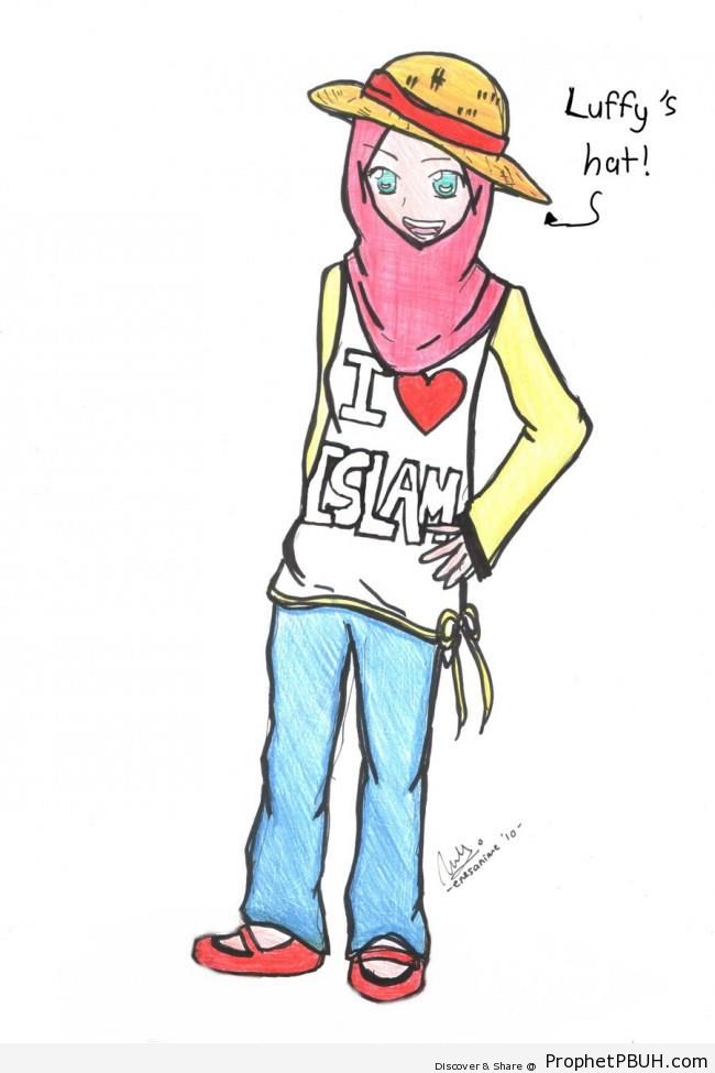 Hijabi Girl in -I Heart Islam- Shirt - -I Love Islam- Posters