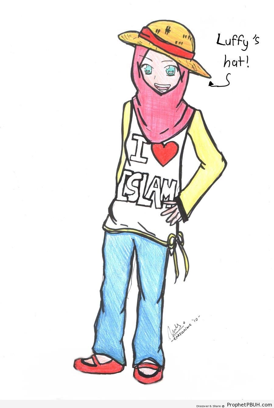 Hijabi Girl in -I Heart Islam- Shirt - -I Love Islam- Posters 