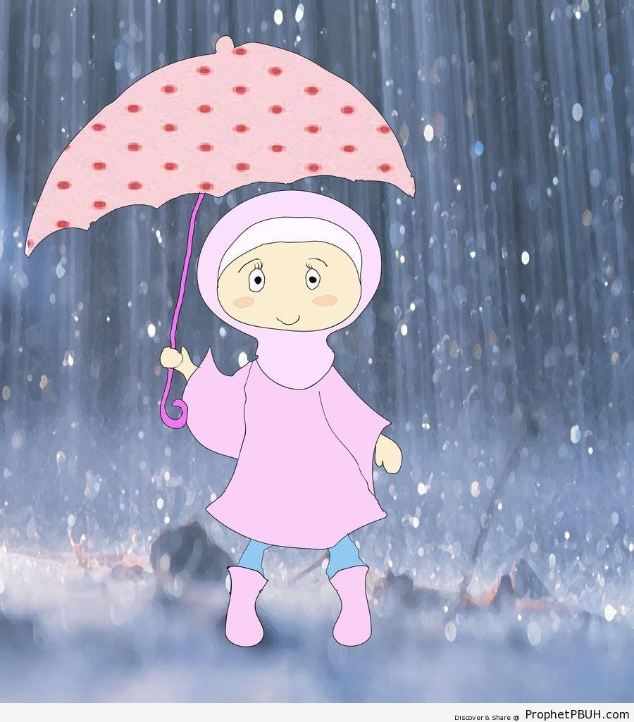 Hijabi Lady in the Rain - Drawings 