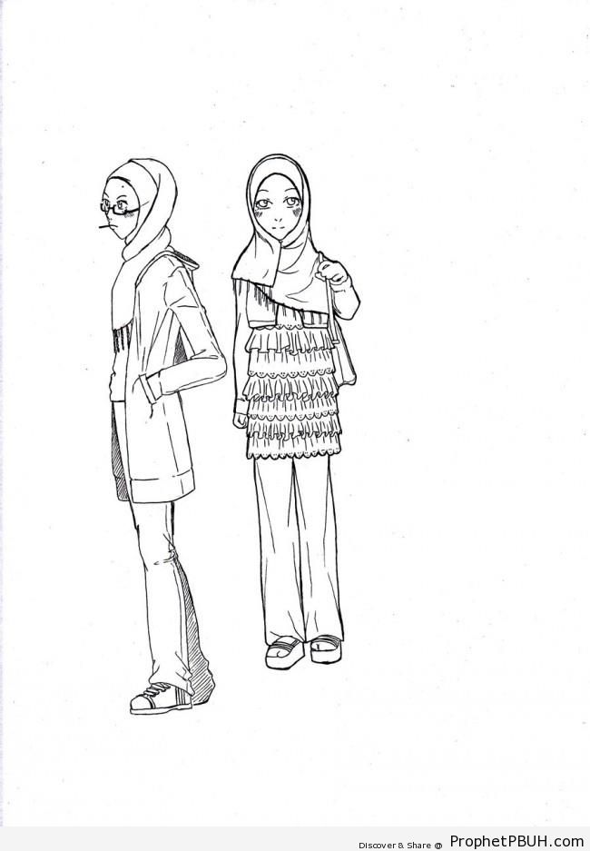 Hijabi Line Drawings to Color - Drawings