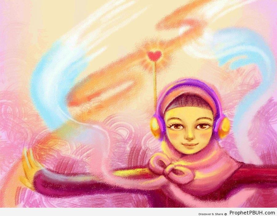 Hijabi Little Girl With Headphones - Drawings 