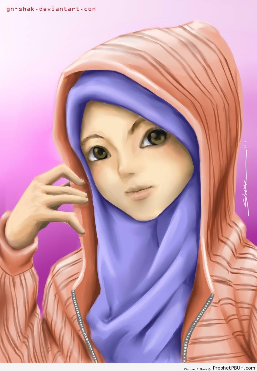 Hijabi Muslim Girl in Hoody - Drawings 