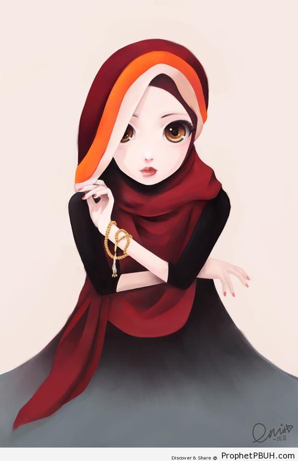 Hijabi Muslimah With Anime Style Eyes - Drawings
