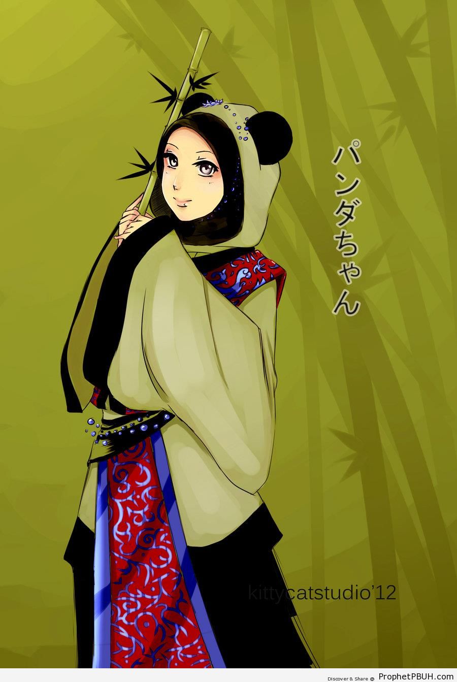 Hijabi Muslimah in Panda Dress - Drawings 