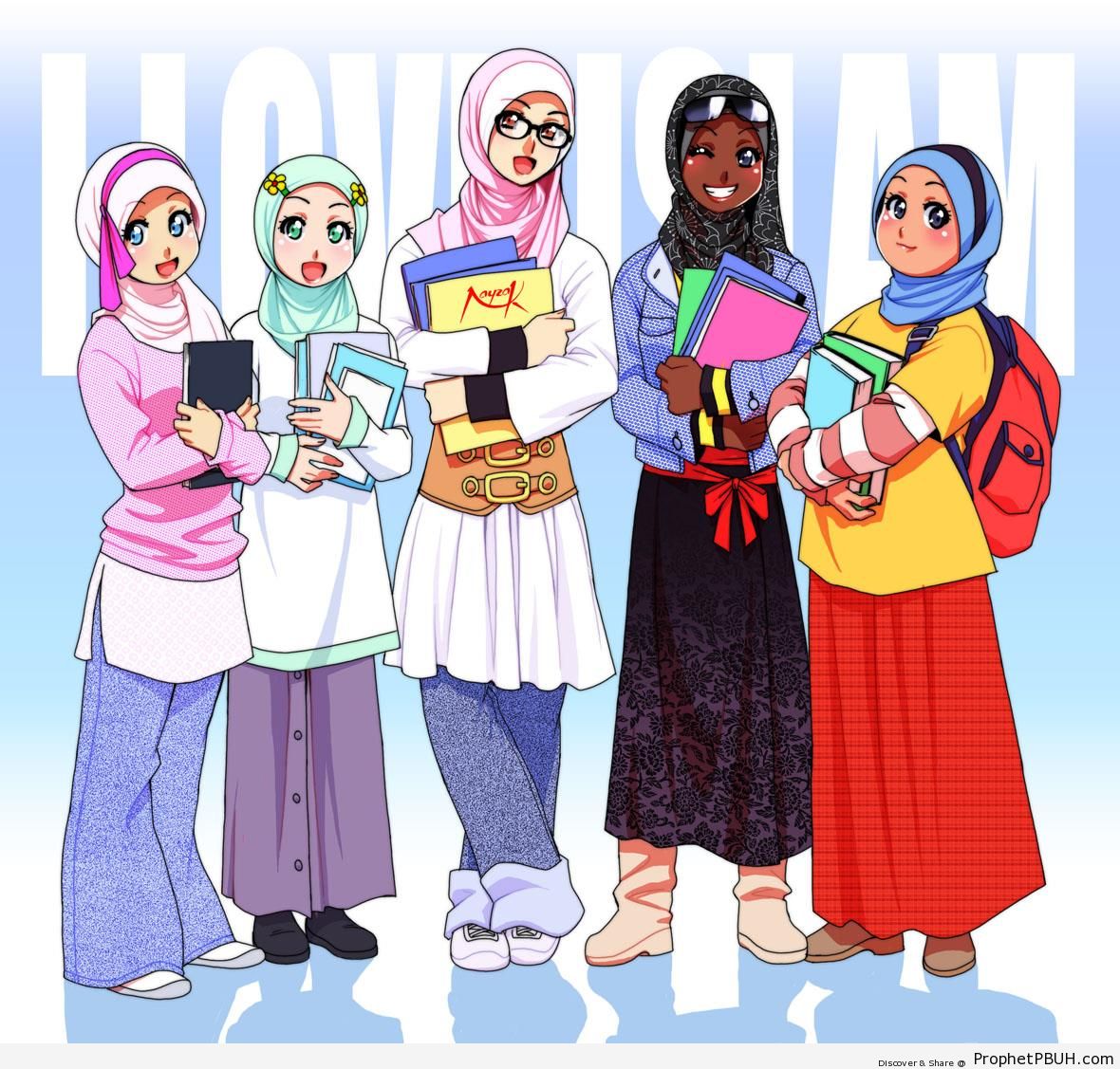 Hijabi Students (Manga-Style Drawing) - Drawings