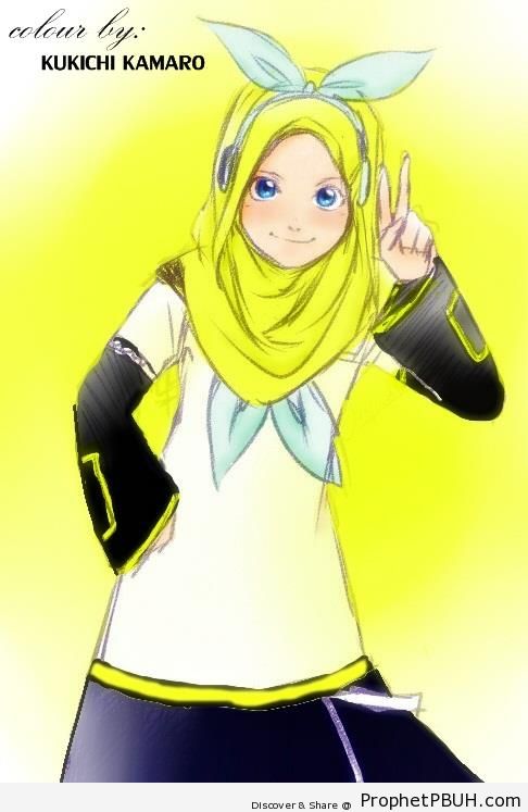 Hijabi With Bunny Ears Making Victory Sign - Drawings