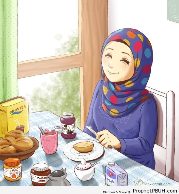 Hijabi at the Breakfast Table - Drawings
