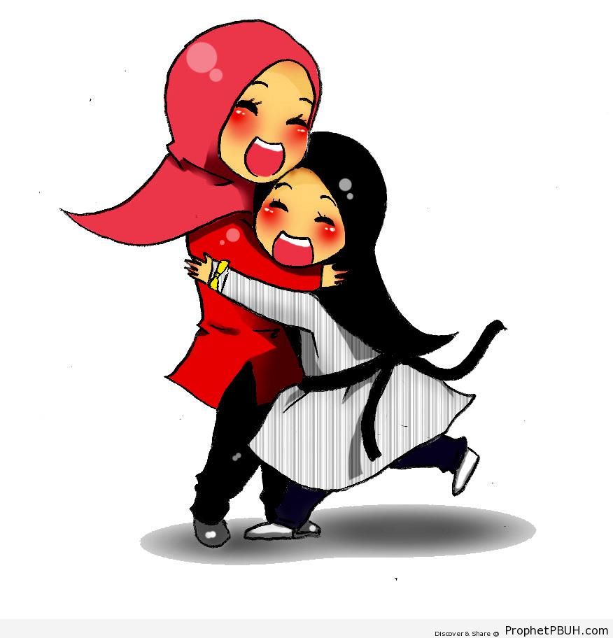 Hugging Chibi Muslimah Mother and Daughter - Chibi Drawings (Cute Muslim Characters) 