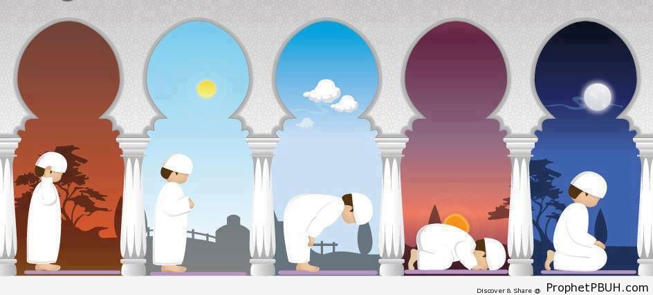 Illustration of the Five Daily Islamic Prayers - Drawings 